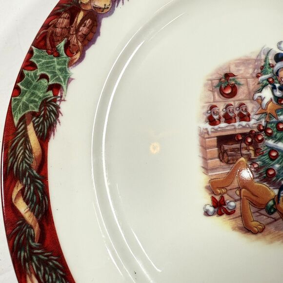 Disney Christmas Stefan Lindahl Fryklovern Mickey Pluto Plates  10 3/4" SIgned - Picture 3 of 6